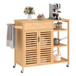 Giantex desserte de cuisine sur roulettes meuble de rangement mobile en bambou avec tiroirs placards ...
