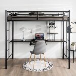 Giantex lit mezzanine 90x190 cm en m�tal avec bureau - lit superpos� simple avec �chelle et garde - corps ...