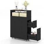 Giantex meuble colonne salle de bain � 4 roulettes avec 2 tiroirs2 paniers et porte - brosse wctaille ...