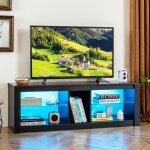 Giantex - meuble tv 140 cm pour tv jusqu 65 pouces - lumires led rglables - tagres en verre tremp ...