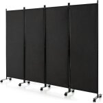 Giantex paravent  4 panneaux pliable avec 10 roues - 225x173 cm - closion de sparation - cadre en fer ...