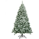 Giantex sapin de nol artificiel floqu 180 cm - arbre de nol blanc - support en fer pliable - 928 branches ...