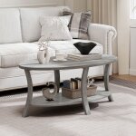 Giantex table basse ovale � 2 niveaux - �tag�re de rangement - patins antid�rapants - table d?appoint ...