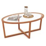Giantex table basse ovale en verre moderne plateau en verre tremp cadre en bois d?acacia pour bureau ...