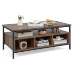 Giantex table basse rectangulaire industriel 1 �tag�re ouverte 6 compartiment ouvert cadre en m�tal 105x60x45c ...