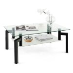 Giantex table basse en verre tremp� � 2 niveaux - �tag�res ouvertes - cadre en m�tal - 100x60x43 cm - ...