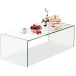 Giantex table basse en verre tremp� - rectangulaire - table de salon - coins arrondis - style moderne ...