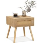 Giantex table de chevet cannage - table de nuit rotin - table dappoint avec tiroir - 4 pieds en pin - ...