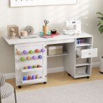 Giantex table de couture pliante pour machine � coudre - 6 roulettes verrouillables - avec 4 �tag�res ...