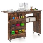Giantex table de couture pliante avec roulettes bureau mobile avec �tag�re de rangement et 3 bo�tes 119 ...
