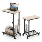 Giantex table dappoint en forme de c roulante hauteur rglable 58 - 80 cm table de canap avec panier ...