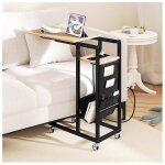 Giantex table dappoint roulante en forme de c - station de charge - plateau rtractable - poche de rangement ...