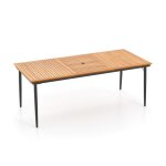 Giantex table  manger de jardin rectangulaire en acacia pour 8 personnes pieds en mtal trou pour parasol ...