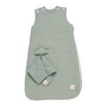 Gigoteuse bb hiver en double gaze de coton et son doudou mouchoir - uni sauge