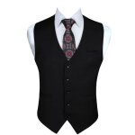 Gilet de costume homme en soie noir - sans manches col v 5 boutons 3 poches - xs � 4xl