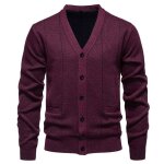 Gilet homme en tricot col v doubl polaire cardigan chaud manches longues avec poches pour automne hiver ...