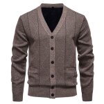 Gilet homme en tricot col v doubl polaire cardigan chaud manches longues avec poches pour automne hiver ...