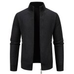 Gilet homme zipp� hiver en tricot col montant doubl� polaire cardigan chaud �pais couleur unie automne ...