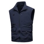 Gilet mi - saison homme sans manche multi - poches col montant exterieur - bleu marine