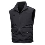 Gilet mi - saison homme sans manche multi - poches col montant exterieur - noir