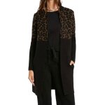 Gilet noir / marron femme morgan jacquard l�opard