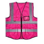Gilet de s�curit� rose xl avec poches et fermeture �clair gilet filet r�fl�chissant haute visibilit�
