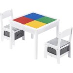 Ginger home table enfant + 2 chaises ? plateau double face compatible lego ? bois blanc / gris ? d�s ...