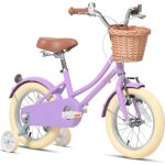 Glerc 16 pouces v�lo enfant pour fille 4 5 6 7 8 ans style r�tro vintage avec panier roues dentrainement ...