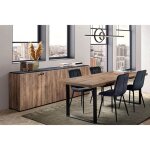 Gless - ensemble s�jour buffet et table 200cm aspect bois finition denver pi�tement u m�tal noir