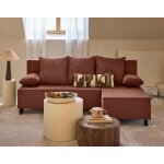 Gloria - canap dangle rversible 4 places convertible avec coffre en tissu textur - terracotta