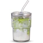 Gobelet isotherme en verre de 400 ml avec couvercle et paille ? blanc tanche double paroi pour caf ...