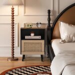 Goobuy lot de 2 tables de chevet dessin en rotin naturel conception de porte cache compartiment ouvert ...