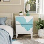 Goobuy lot de 2 tables de chevet table de nuit avec 2 tiroirs table dappoint avec motif vague irr�guli�re ...