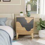 Goobuy lot de 2 tables de chevet table de nuit avec 2 tiroirs table dappoint avec motif vague irr�guli�re ...