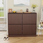 Goobuy armoire � chaussures avec 4 abattants meuble � chaussures inclinable �tag�re r�glables et amovibles ...