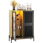 Goobuy buffet multifonctionnel � vin meuble de bar � vin avec 2 porte - verres lumi�re led design en ...