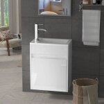 Goobuy meuble de lavabo suspendu 41cm avec evier en cramique cabinet de rangement robinet chrom blanc ...