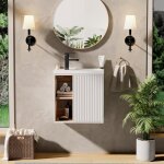 Goobuy meuble lave - mains 51cm meuble lavabo suspendu lavabo en r�sine espace de rangement cach� / ouvert ...