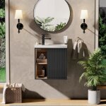 Goobuy meuble lave - mains 51cm meuble lavabo suspendu lavabo en r�sine espace de rangement cach� / ouvert ...