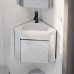 Goobuy meuble lave - mains d?angle 56cm avec robinet cabinet de rangement meuble de lavabo d?angle petit ...