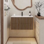 Goobuy meuble salle de bain 90cm meuble suspendu avec lavabo en c�ramique poign�e cach�e motif de ligne ...