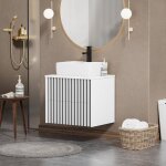 Goobuy meuble salle de bain meuble suspendu 61cm avec vasque � poser lavabo en c�ramique motif de ligne ...