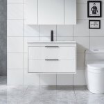 Goobuy meuble sous lavabo suspendu 75cm avec lavabo en c�ramique robinet 2 tiroirs style ligne scandinave ...