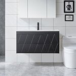 Goobuy meuble sous lavabo suspendu 90cm avec lavabo en c�ramique robinet 2 tiroirs style ligne scandinave ...
