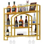 Goobuy porte bouteille mural 100cm casier � vin en m�tal porte - verre � vin avec lumi�re led style industriel ...