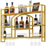 Goobuy porte bouteille mural 120cm casier � vin en m�tal porte - verre � vin avec lumi�re led style industriel ...