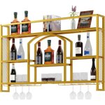 Goobuy porte bouteille mural 140cm casier � vin en m�tal porte - verre � vin avec lumi�re led style industriel ...