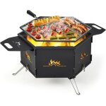 Goplus 2 en 1 barbecue extrieur xl avec grill portable au charbon bois avec pieds pliables pour 4 - ...