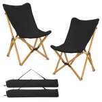 Goplus 2 chaises papillons de jardin charge 150kg - chaise pliante en toile avec cadre robuste en bambou ...