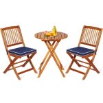 Goplus 3pcs salon de jardin pliant - 2 chaises + 1 table + 2 coussins en bois dacacia - table et chaise ...